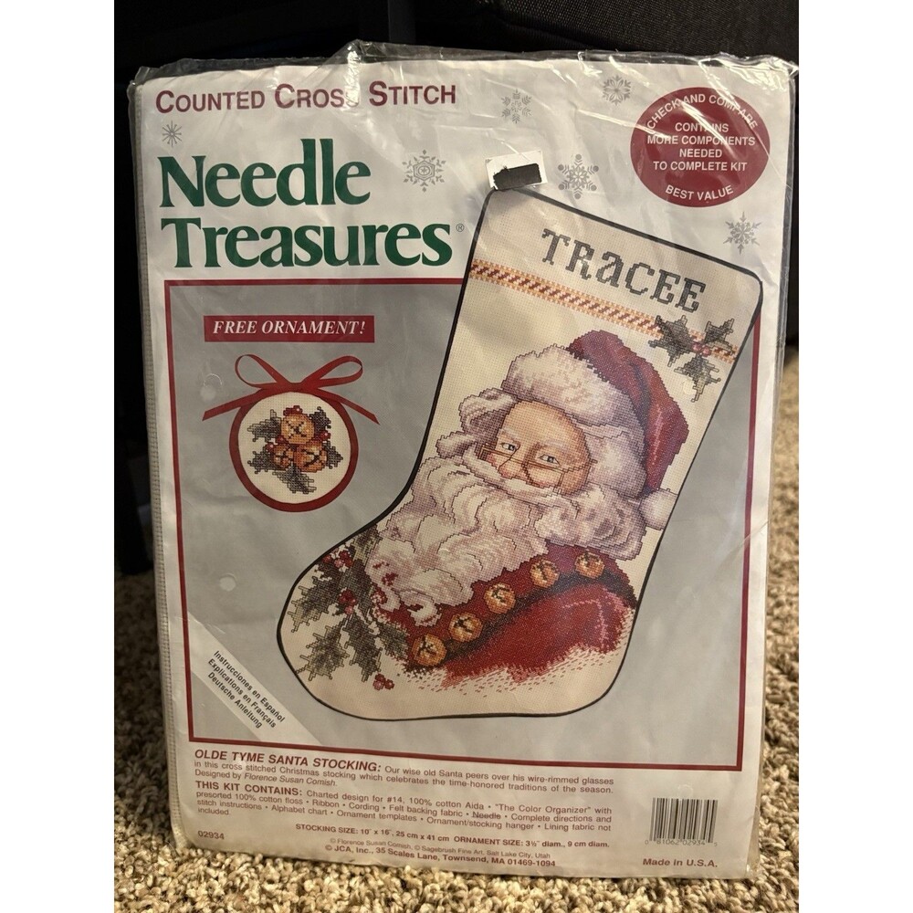 Needle Treasures 02861 Cross Stitch Santa Claus Christmas Stocking Kit Birds NEW